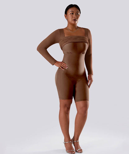 Effen jurk met lange mouwen en ingebouwde shapewear