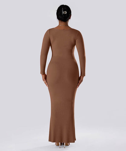 Effen jurk met lange mouwen en ingebouwde shapewear