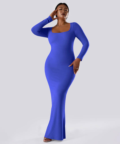 Effen jurk met lange mouwen en ingebouwde shapewear