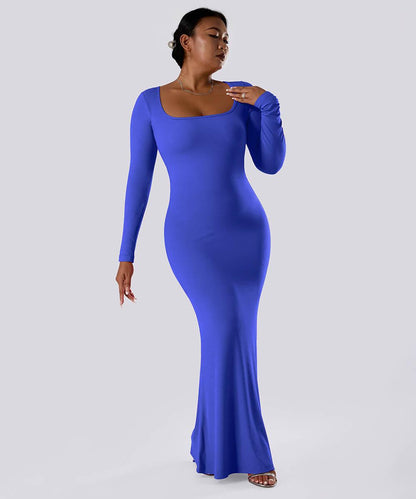 Effen jurk met lange mouwen en ingebouwde shapewear