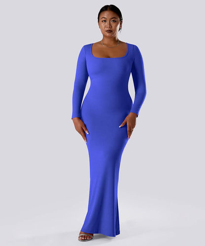 Effen jurk met lange mouwen en ingebouwde shapewear