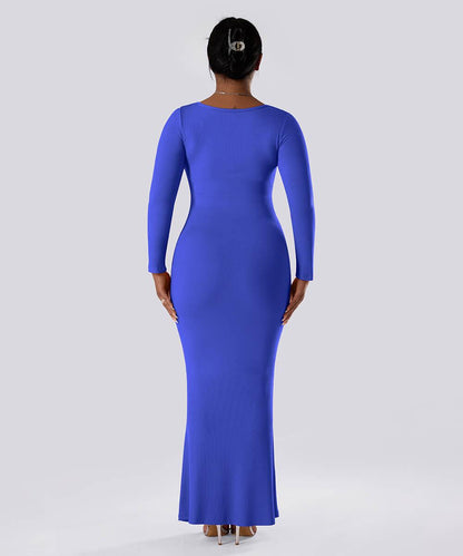 Effen jurk met lange mouwen en ingebouwde shapewear