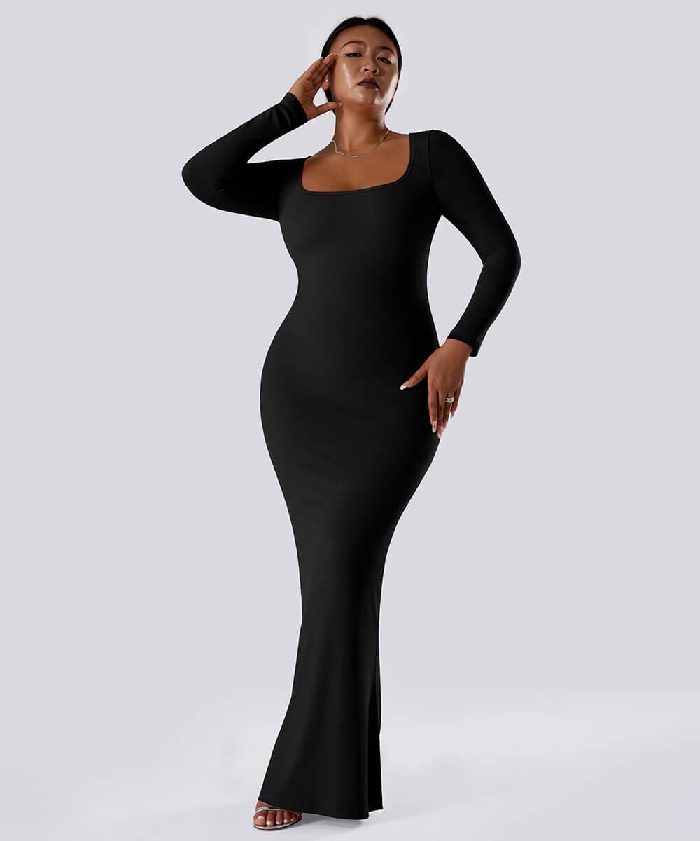 Effen jurk met lange mouwen en ingebouwde shapewear