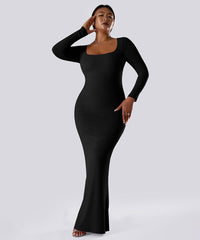Effen jurk met lange mouwen en ingebouwde shapewear