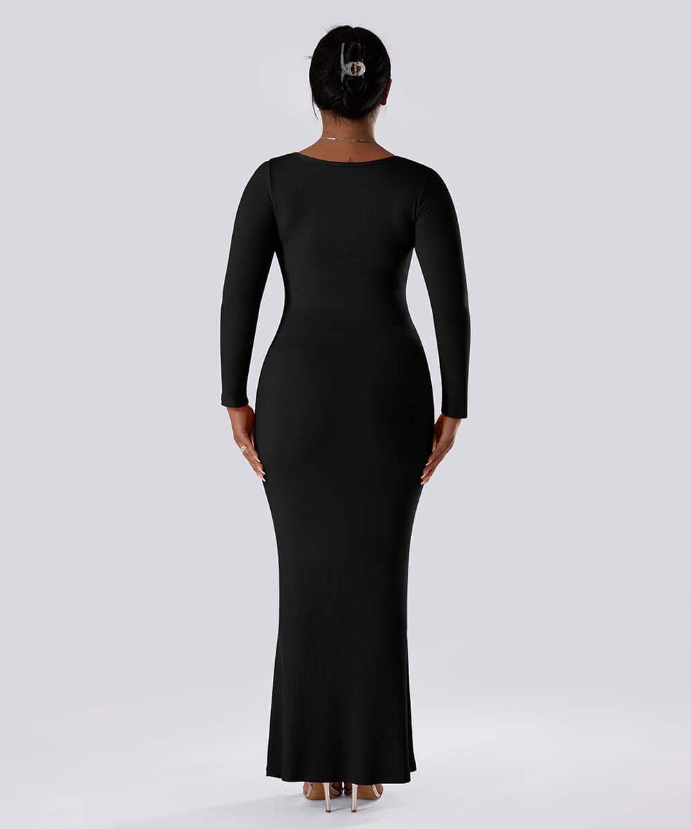 Effen jurk met lange mouwen en ingebouwde shapewear