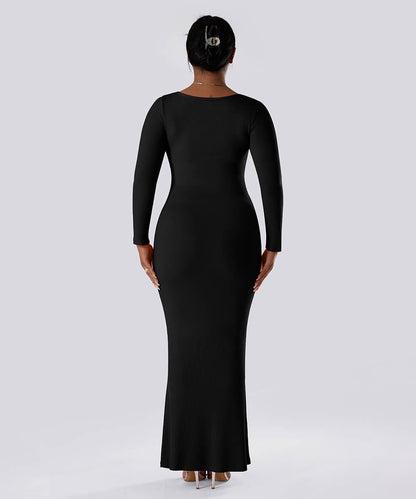Effen jurk met lange mouwen en ingebouwde shapewear