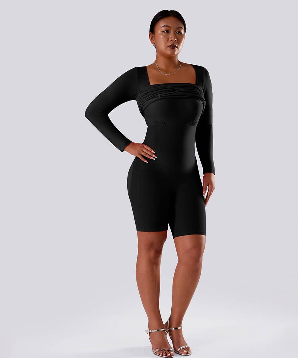 Effen jurk met lange mouwen en ingebouwde shapewear