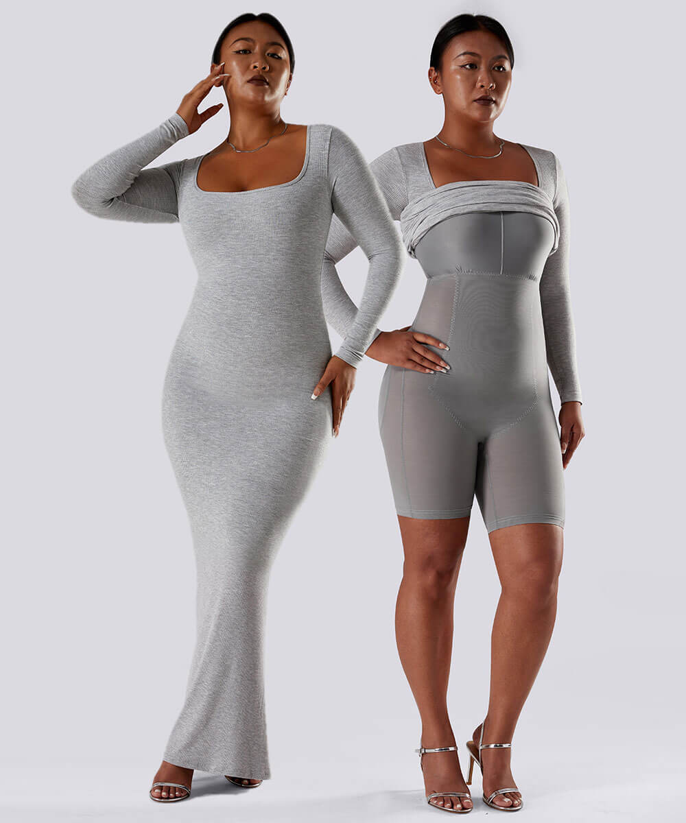 Effen jurk met lange mouwen en ingebouwde shapewear