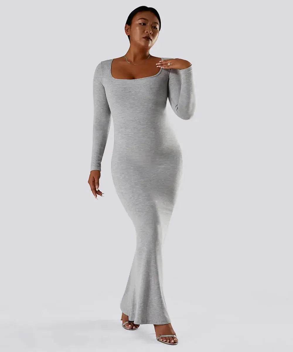 Effen jurk met lange mouwen en ingebouwde shapewear