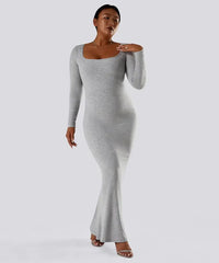 Effen jurk met lange mouwen en ingebouwde shapewear