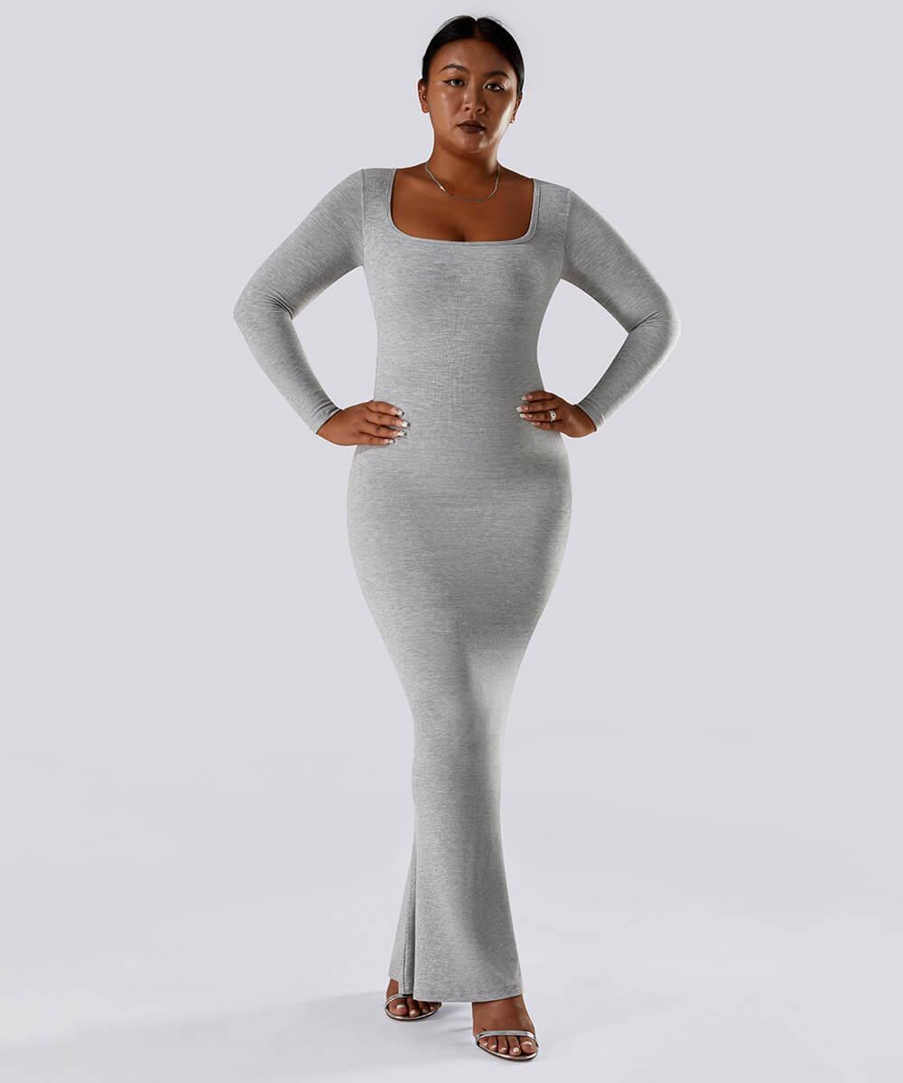Effen jurk met lange mouwen en ingebouwde shapewear