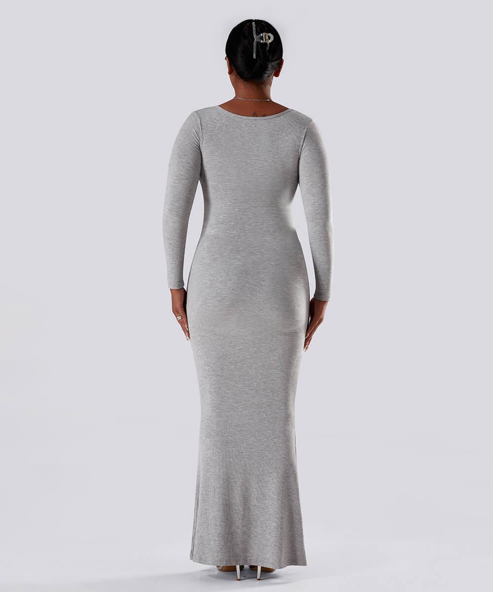 Effen jurk met lange mouwen en ingebouwde shapewear