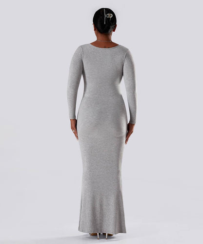 Effen jurk met lange mouwen en ingebouwde shapewear