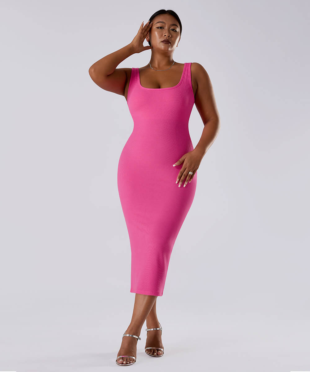 Effen mouwloze jurk met ingebouwde shapewear