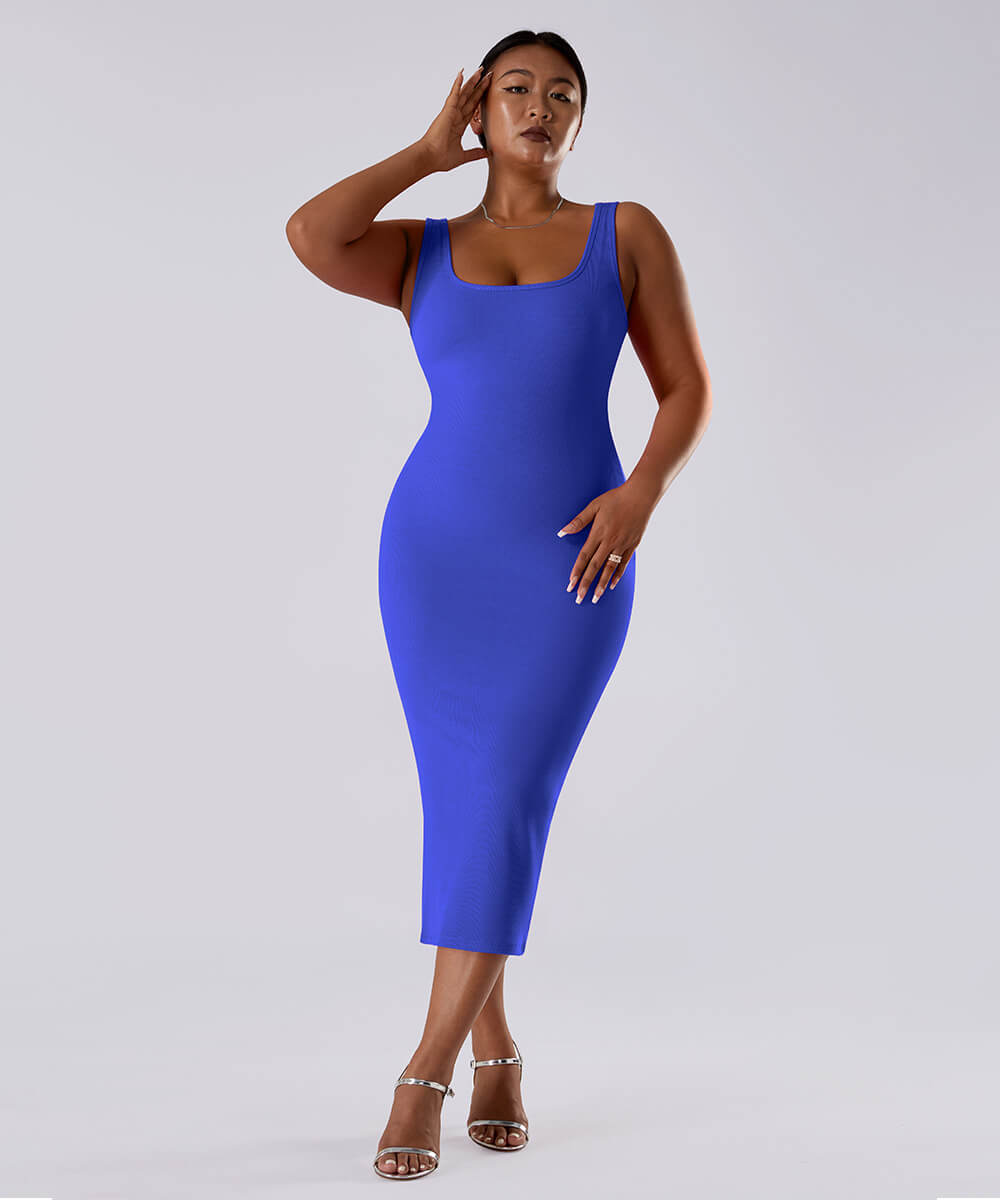 Effen mouwloze jurk met ingebouwde shapewear