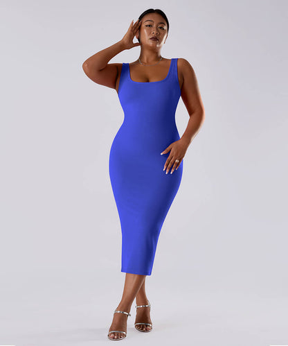 Effen mouwloze jurk met ingebouwde shapewear