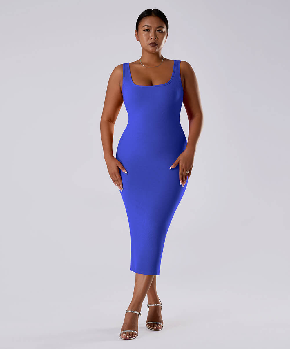 Effen mouwloze jurk met ingebouwde shapewear