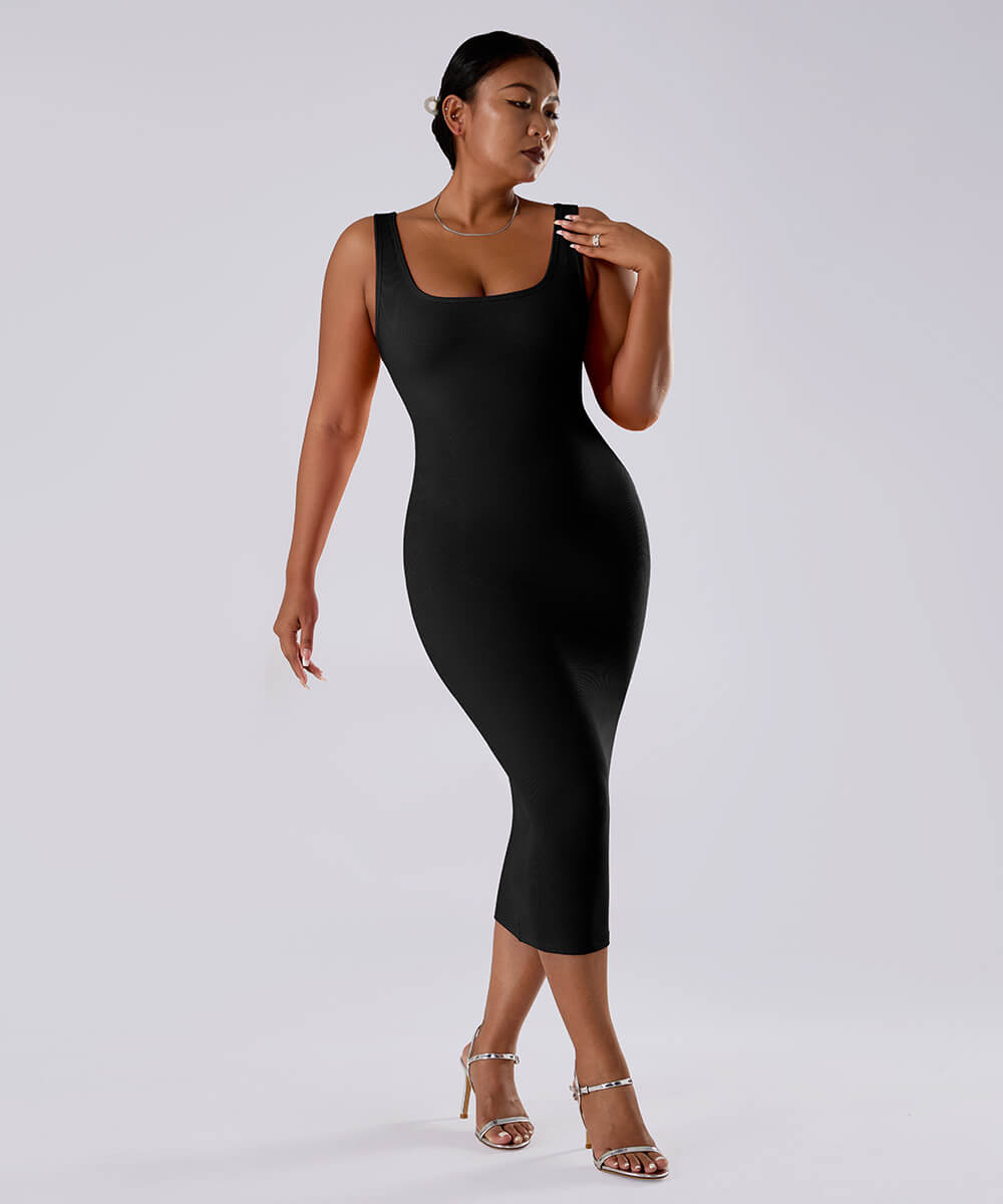 Effen mouwloze jurk met ingebouwde shapewear