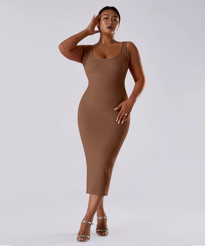 Effen mouwloze jurk met ingebouwde shapewear