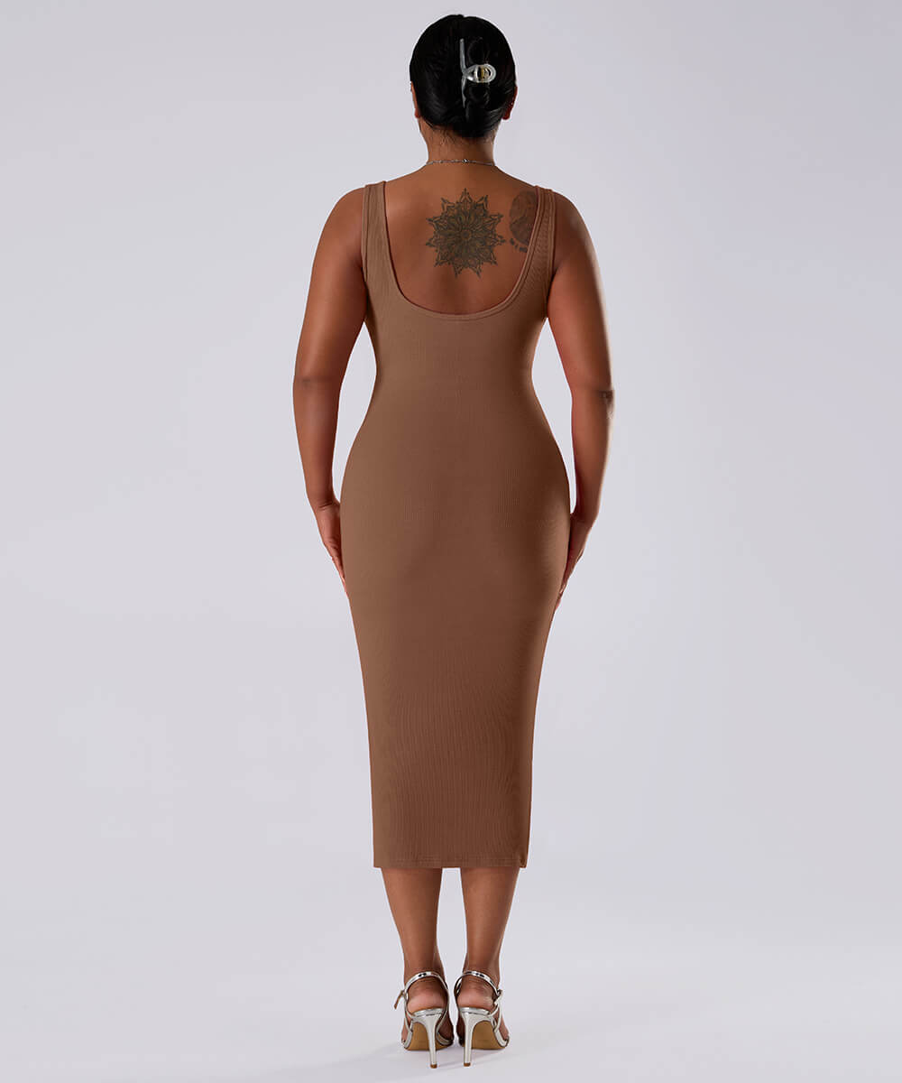 Effen mouwloze jurk met ingebouwde shapewear