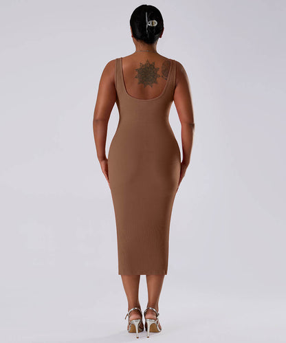 Effen mouwloze jurk met ingebouwde shapewear