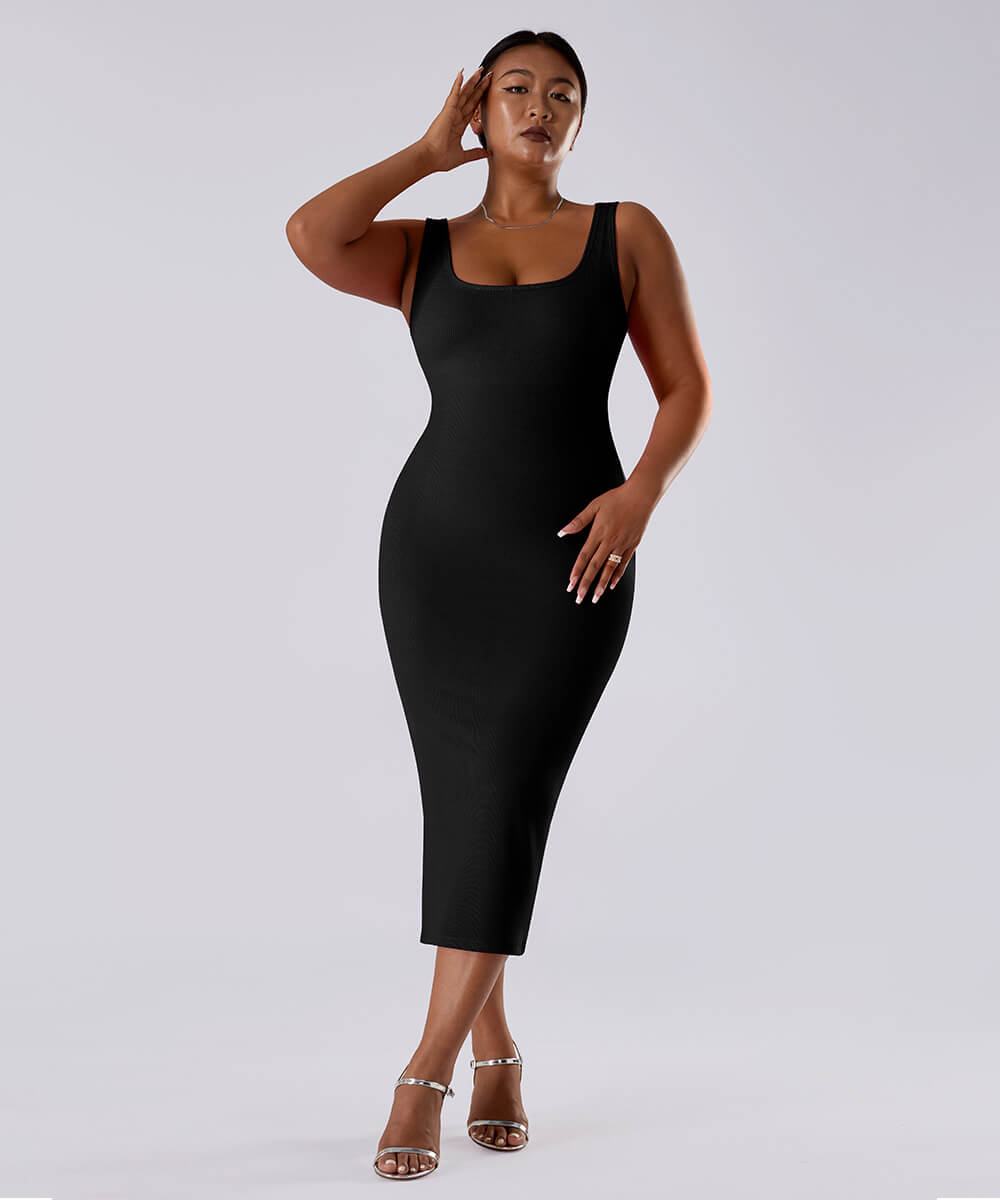 Effen mouwloze jurk met ingebouwde shapewear