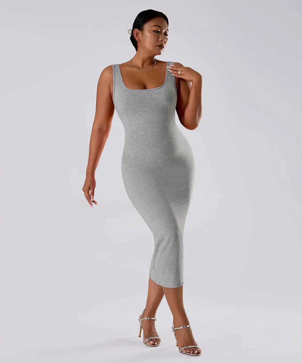 Effen mouwloze jurk met ingebouwde shapewear