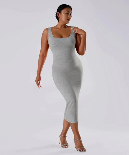 Effen mouwloze jurk met ingebouwde shapewear