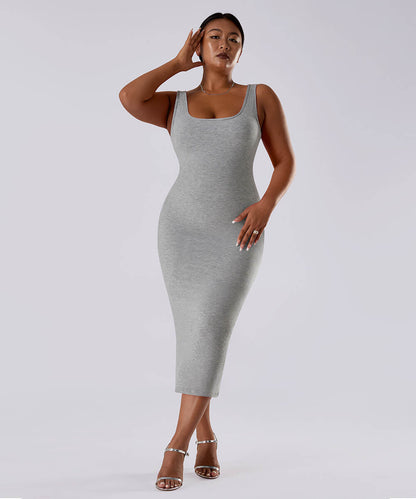 Effen mouwloze jurk met ingebouwde shapewear