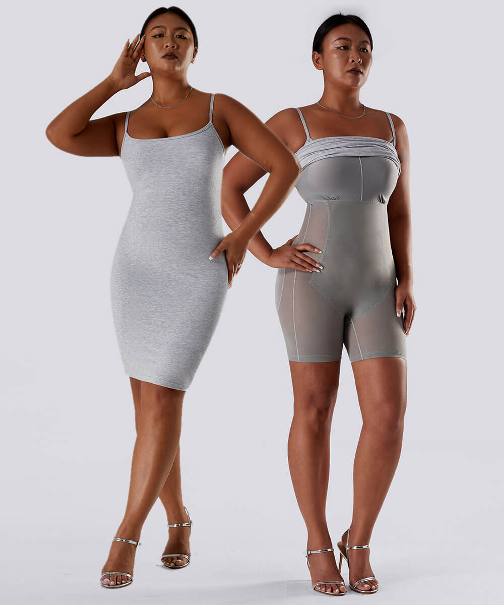 Nauwsluitende jurk met spaghettibandjes en ingebouwde shapewear