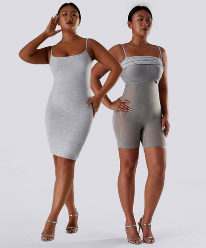 Nauwsluitende jurk met spaghettibandjes en ingebouwde shapewear