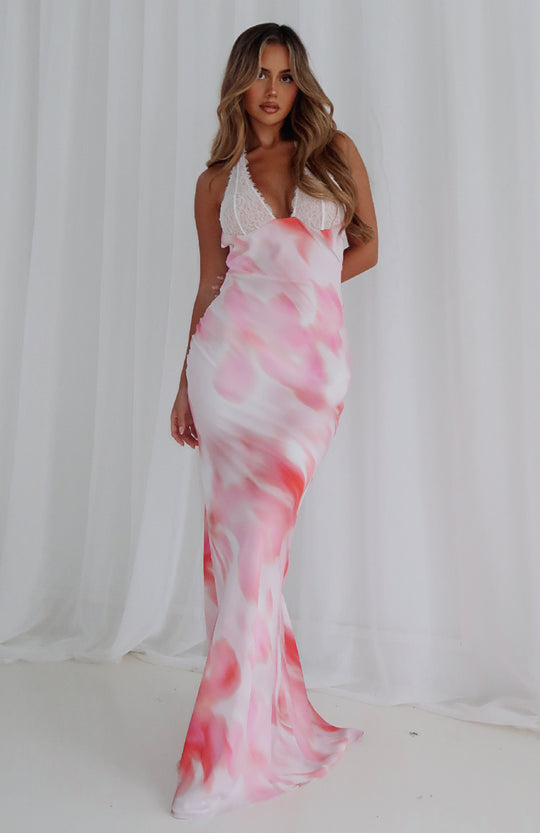Maxijurk met halternek en bloemenprint