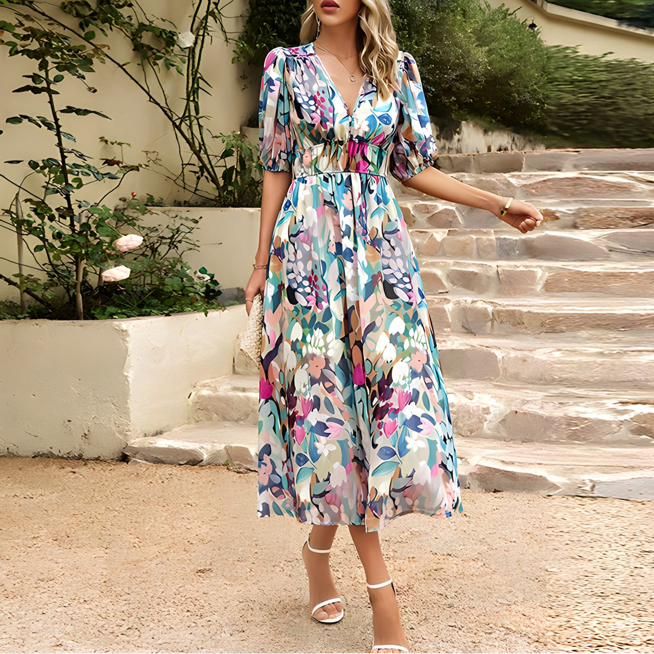 Imogen midi-jurk met V-hals