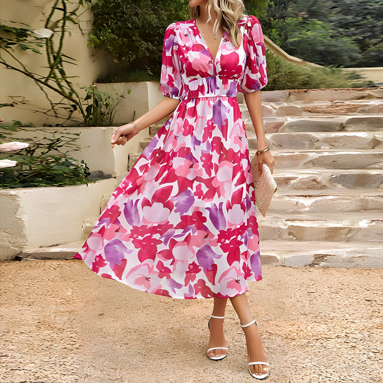 Imogen midi-jurk met V-hals