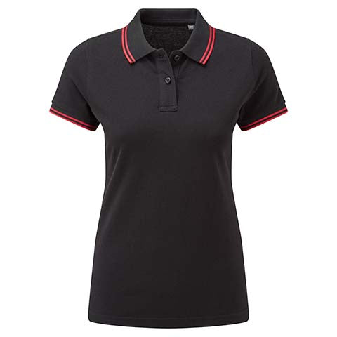 Poloshirt met contrasterende bies voor dames - Zwart/Rood