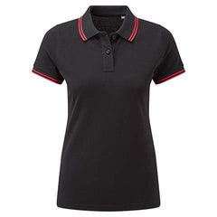 Dames Tipped Polo Shirt - Zwart/Rood