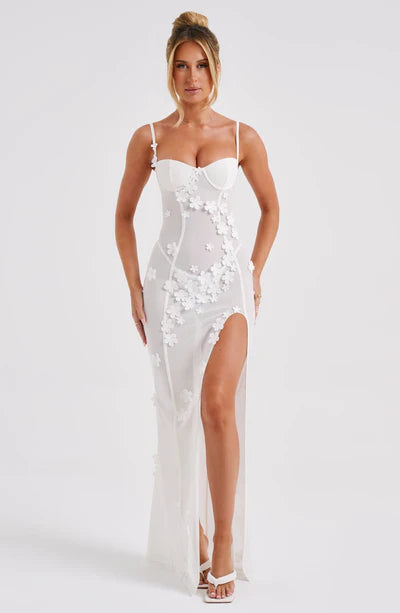 Elegante doorschijnende mesh-maxi-jurk