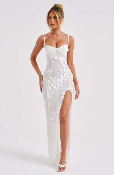 Elegante doorschijnende mesh-maxi-jurk