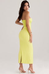 Satijnen strapless corset bodycon jurk