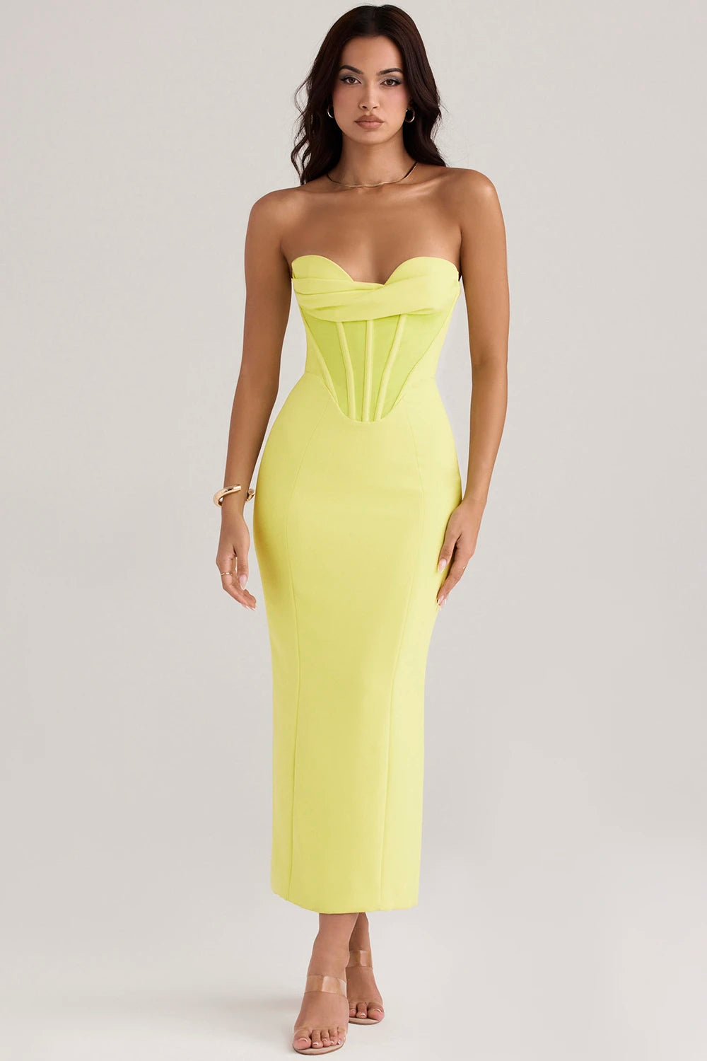 Strapless satijnen bodycon-korsetjurk