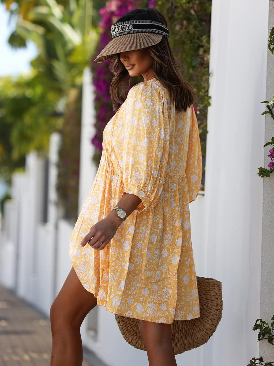 Elegante tuniekjurk met bloemenprint en V-hals