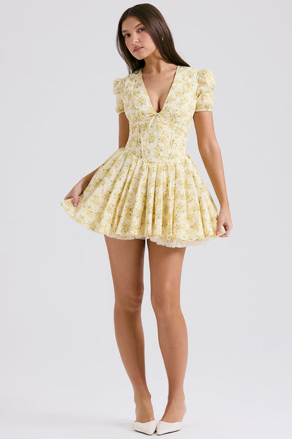 Geplooide mini-jurk met diepe V-hals