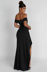 Off-shoulder maxi jurk met hoge split
