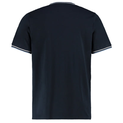 T-shirt met contrasterende bies voor heren - Marineblauw/Wit/Lichtblauw