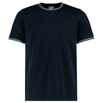 T-shirt met contrasterende bies voor heren - Marineblauw/Wit/Lichtblauw