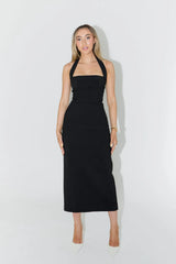 Strakke halter midi jurk