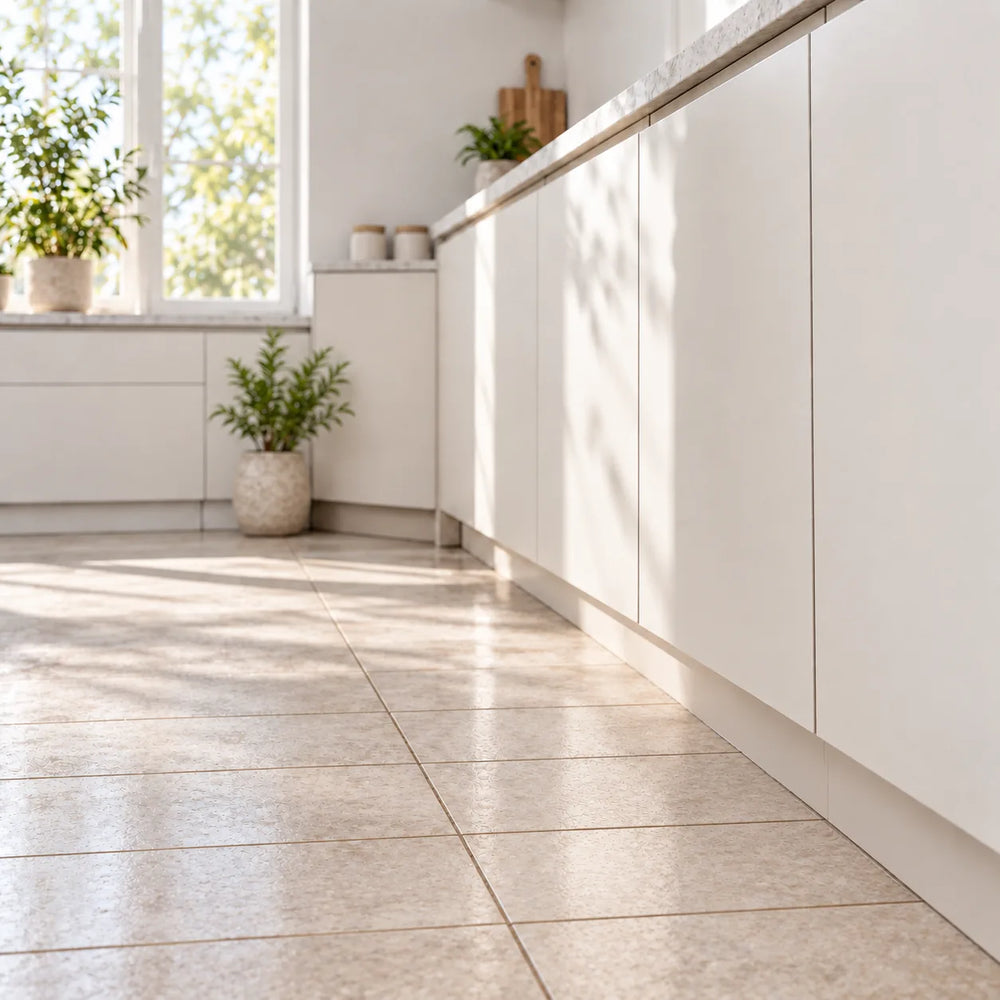 Tile and grout after realistic manual scrubbing with ScrubReach
