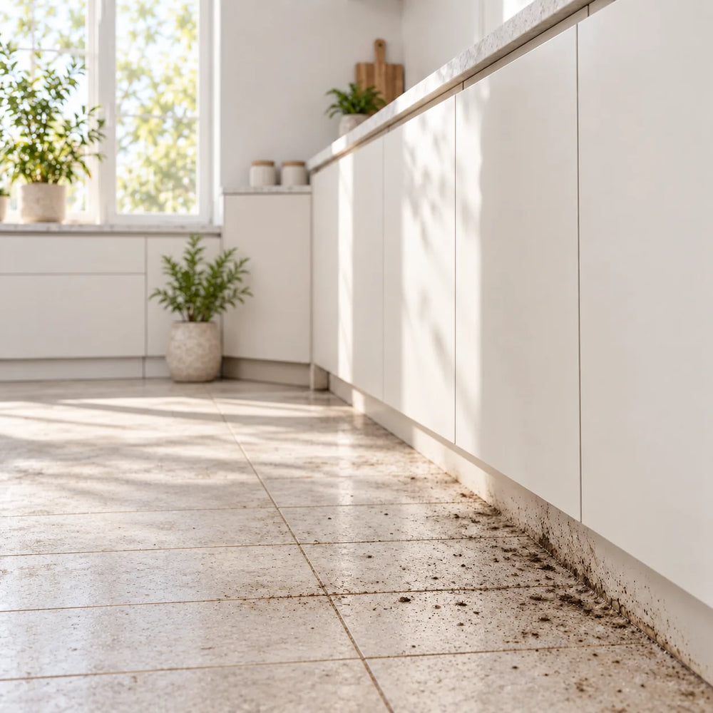 Tile and grout before manual scrubbing with ScrubReach