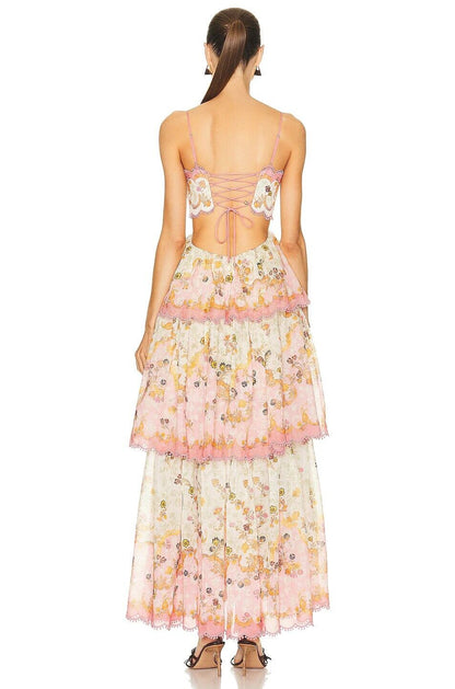 Strapless jurk met geborduurde bretels