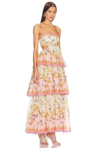 Strapless jurk met geborduurde bretels